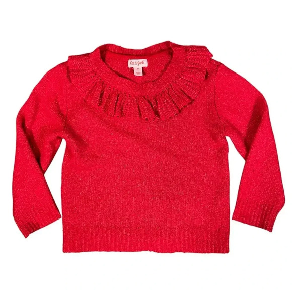 2 Piece Cat & Jack 5T Soft Red Sweater & Levis Black Skinny Pull on Jegging SZ 6 - Picture 3 of 8